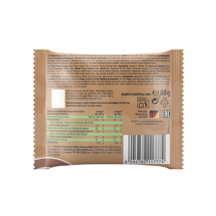 Weider Joe's Filled Protein Cookie – 12x60 g – Haselnuss-Nougat