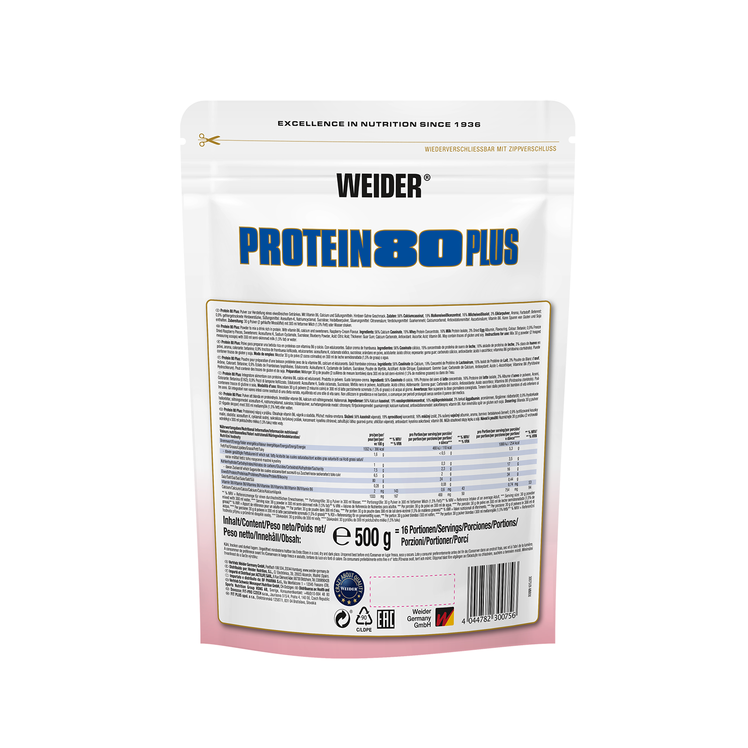 Weider Protein 80 Plus Himbeere-Sahne Rückseite