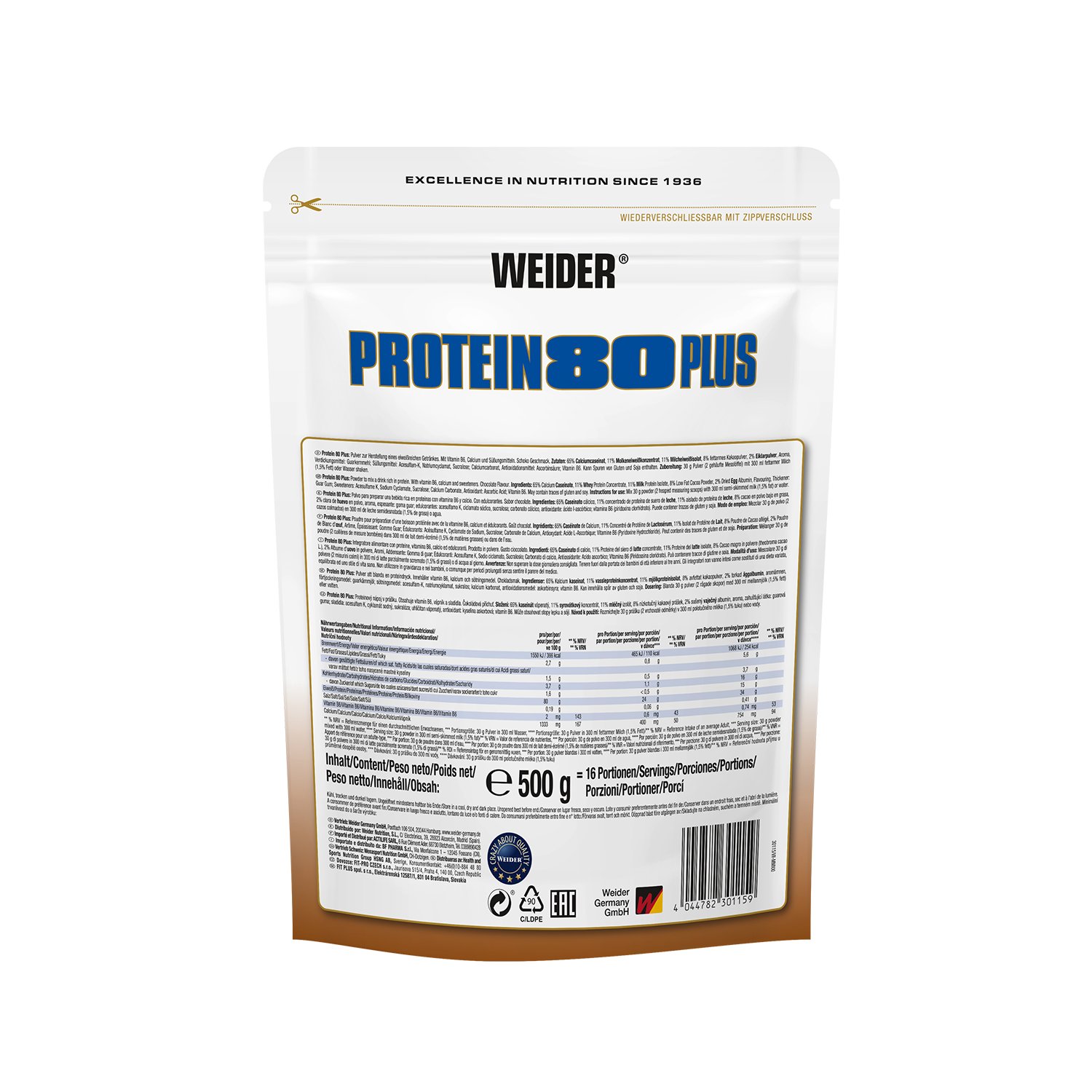 Weider Protein 80 Plus Schokolade Rückseite