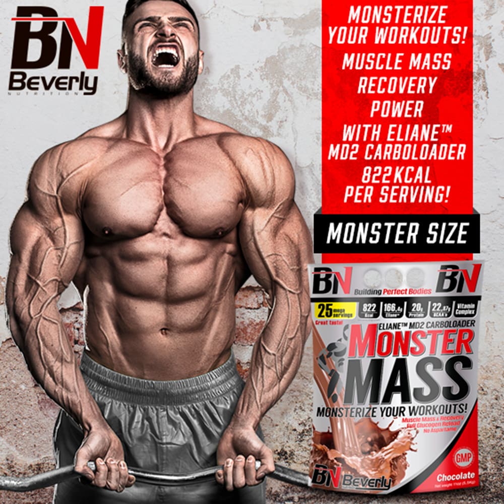 Beverly Nutrition Monster Mass Weight Gainer 2,5 kg oder 5 kg in Schokoladen-, Erdbeeren-, oder Vanillegeschmack