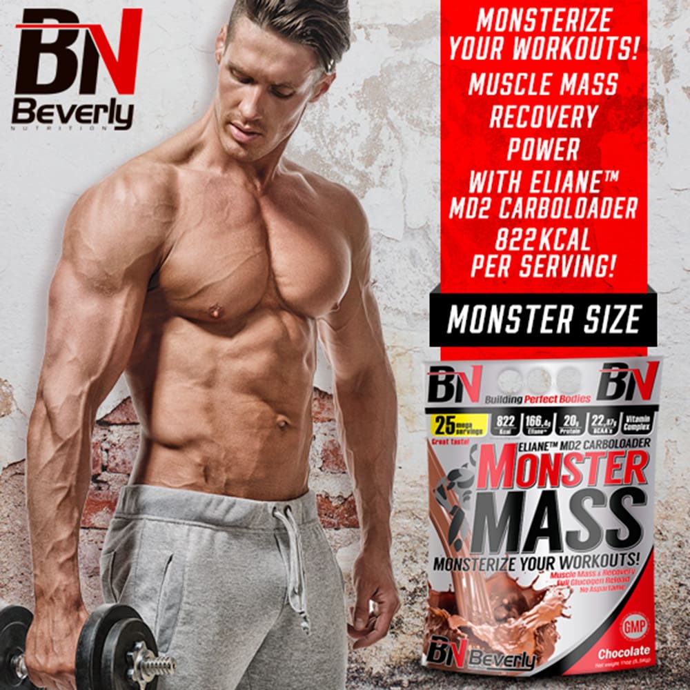 Beverly Nutrition Monster Mass Weight Gainer 2,5 kg oder 5 kg in Schokoladen-, Erdbeeren-, oder Vanillegeschmack